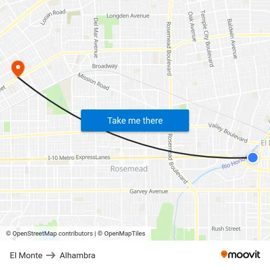 El Monte to Alhambra map