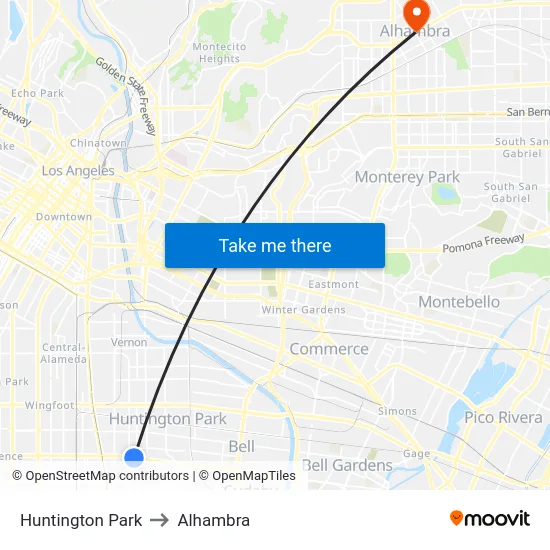 Huntington Park to Alhambra map
