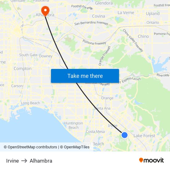 Irvine to Alhambra map