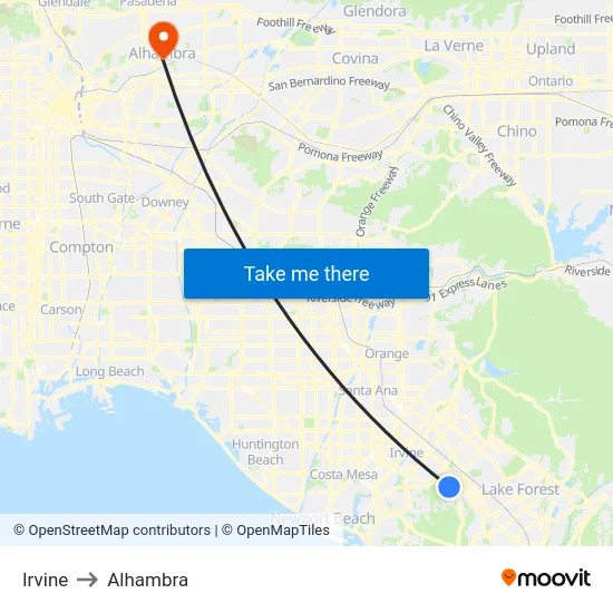 Irvine to Alhambra map