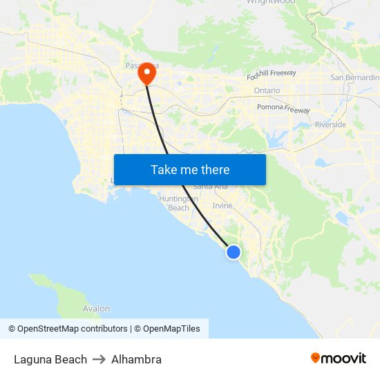 Laguna Beach to Alhambra map