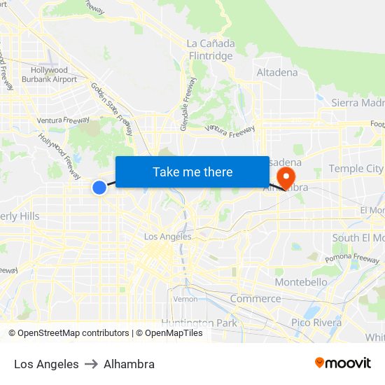 Los Angeles to Alhambra map