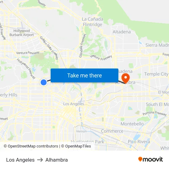 Los Angeles to Alhambra map