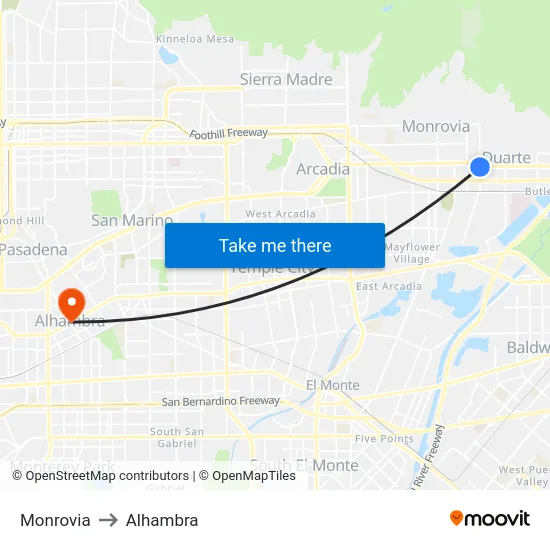 Monrovia to Alhambra map