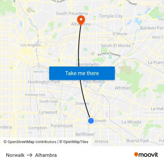Norwalk to Alhambra map
