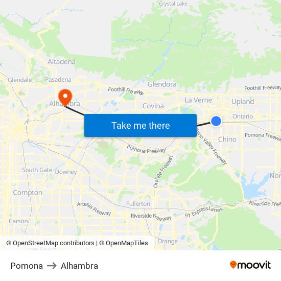 Pomona to Alhambra map