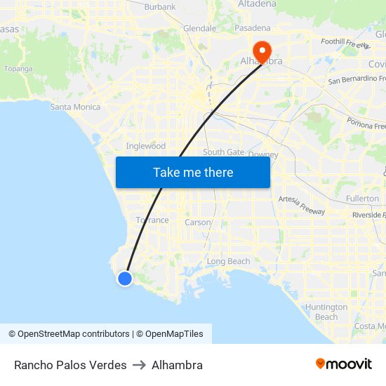 Rancho Palos Verdes to Alhambra map