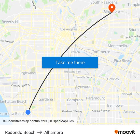 Redondo Beach to Alhambra map