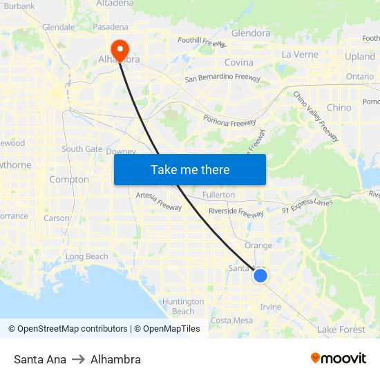 Santa Ana to Alhambra map