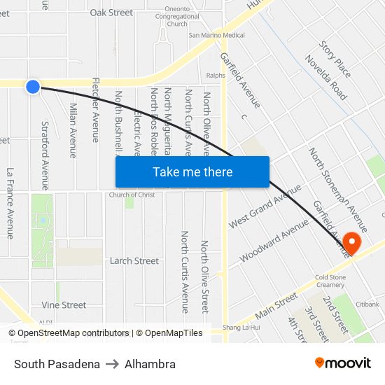 South Pasadena to Alhambra map