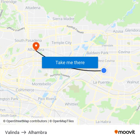 Valinda to Alhambra map