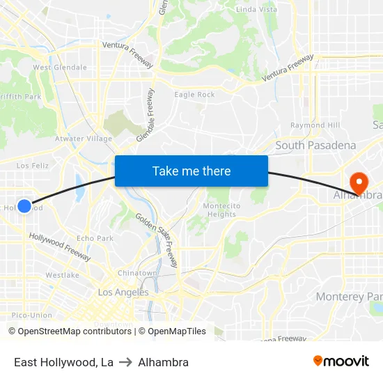 East Hollywood to Alhambra map