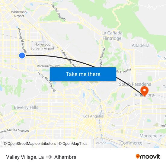 Valley Village, La to Alhambra map