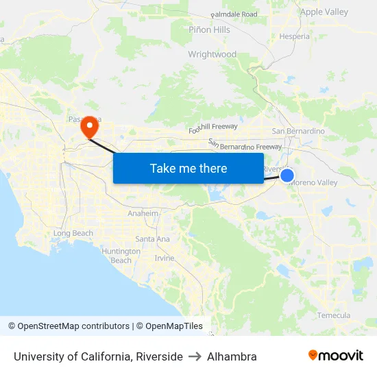 University of California, Riverside to Alhambra map
