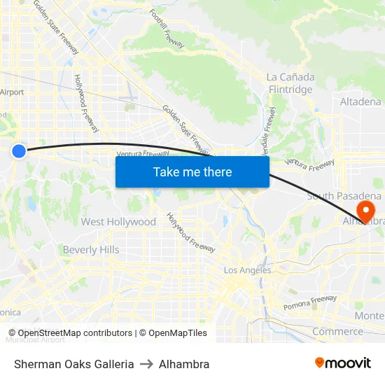 Sherman Oaks Galleria to Alhambra map