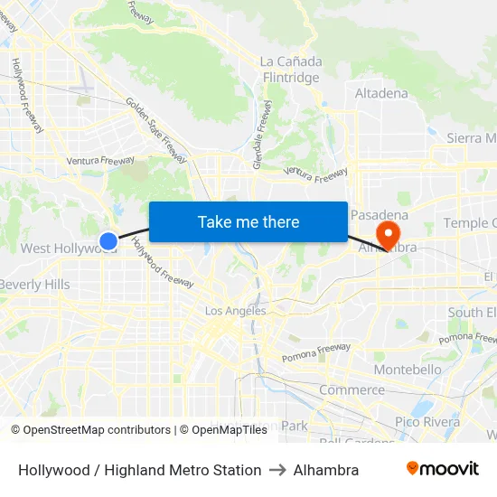Hollywood / Highland Metro Station to Alhambra map
