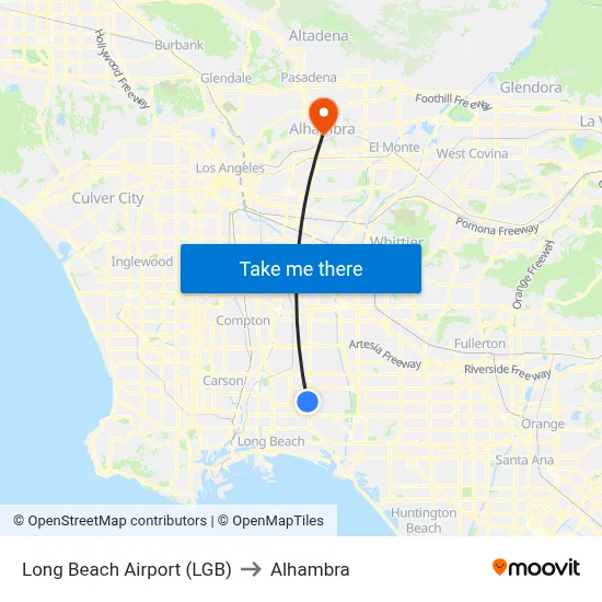 Long Beach Airport (LGB) to Alhambra map