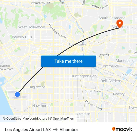 Los Angeles Airport LAX to Alhambra map