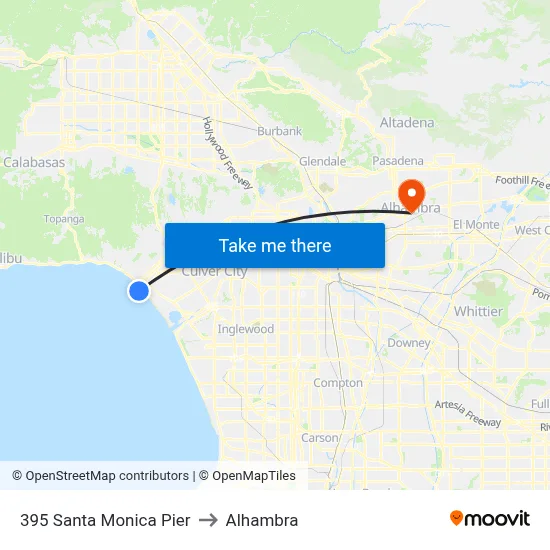 395 Santa Monica Pier to Alhambra map