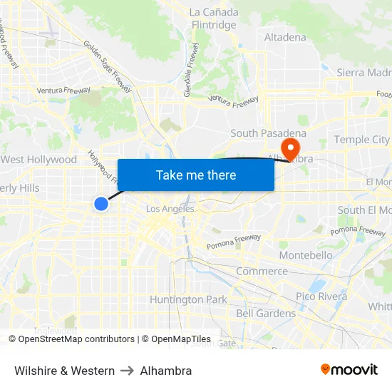 Wilshire & Western to Alhambra map