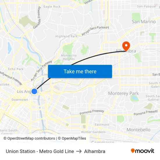Union Station - Metro Gold Line to Alhambra map