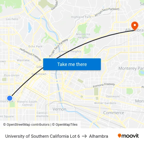 University of Southern California Lot 6 to Alhambra map