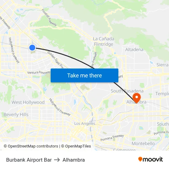 Burbank Airport Bar to Alhambra map