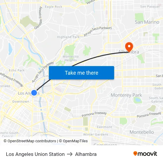 Los Angeles Union Station to Alhambra map