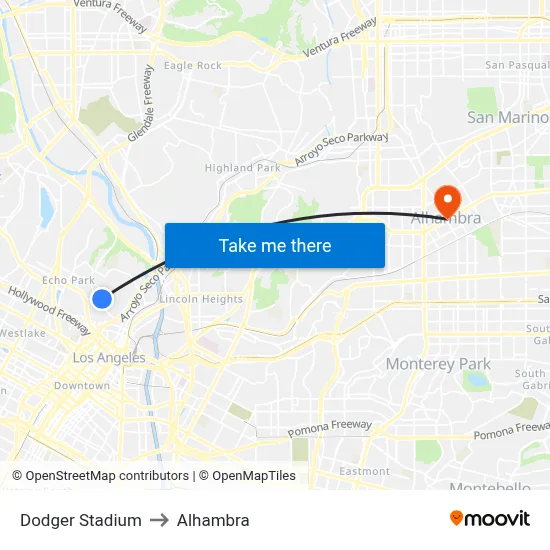 Dodger Stadium to Alhambra map