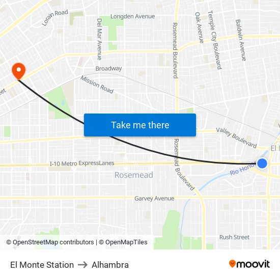 El Monte Station to Alhambra map