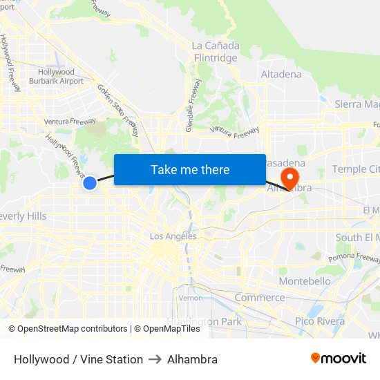 Hollywood / Vine Station to Alhambra map
