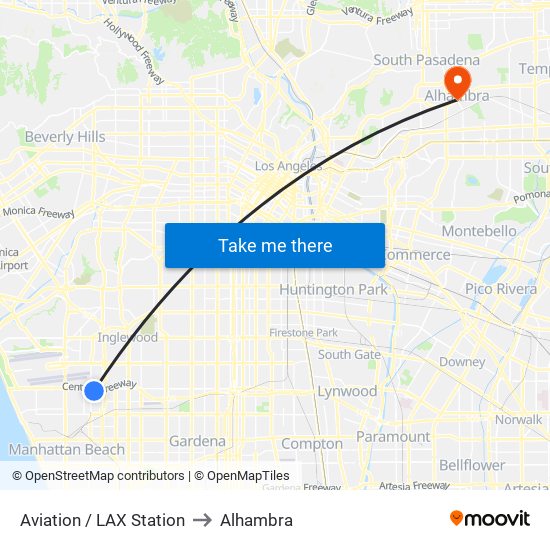 Aviation / LAX Station to Alhambra map