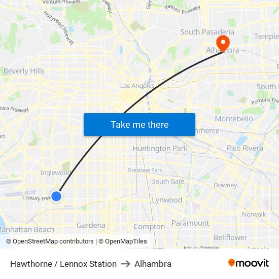 Hawthorne / Lennox Station to Alhambra map