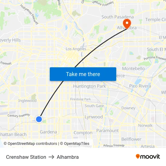 Crenshaw Station to Alhambra map