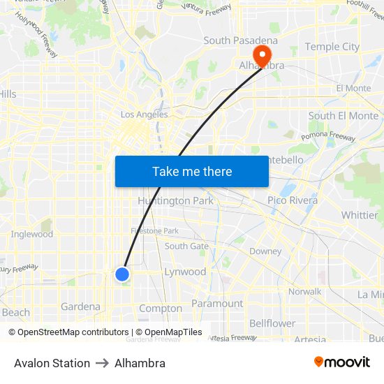 Avalon Station to Alhambra map