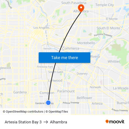 Artesia Station Bay 3 to Alhambra map