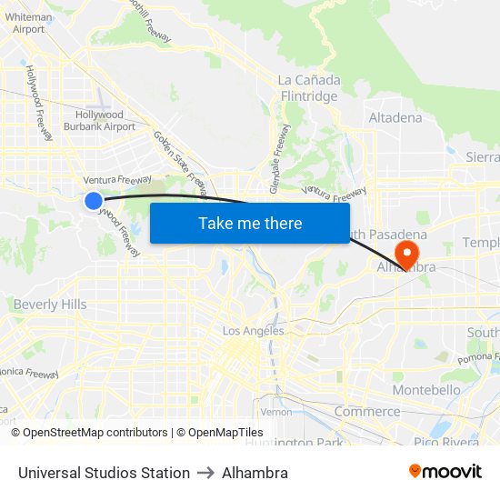 Universal Studios Station to Alhambra map