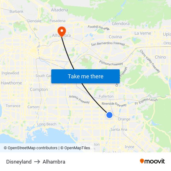 Disneyland to Alhambra map