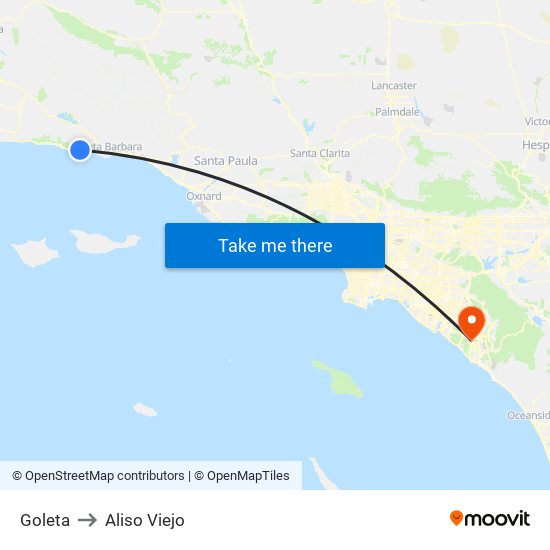 Goleta to Aliso Viejo map