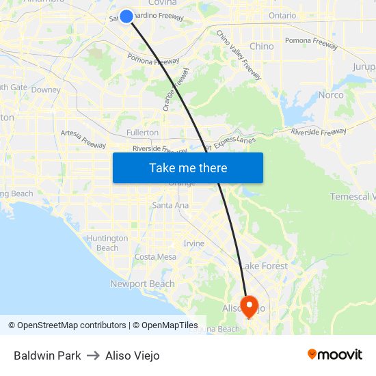 Baldwin Park to Aliso Viejo map