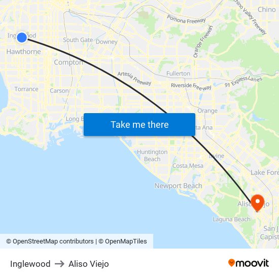 Inglewood to Aliso Viejo map