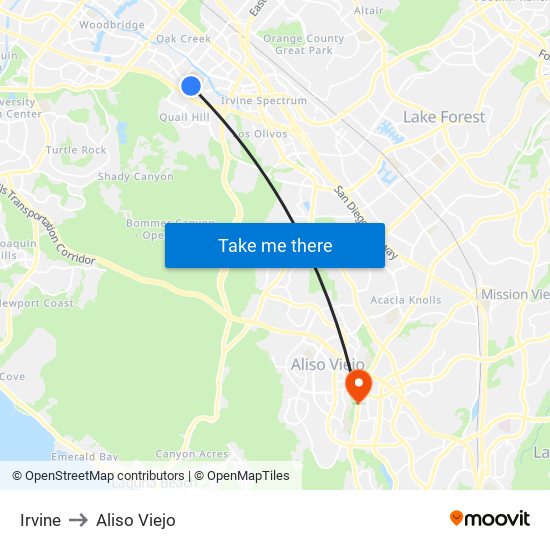 Irvine to Aliso Viejo map