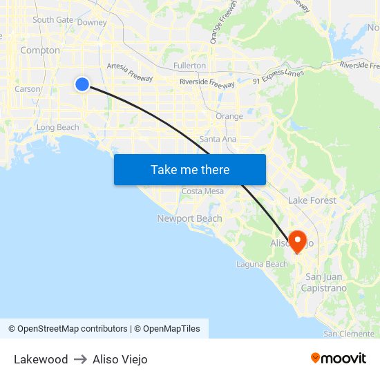 Lakewood to Aliso Viejo map