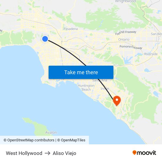 West Hollywood to Aliso Viejo map