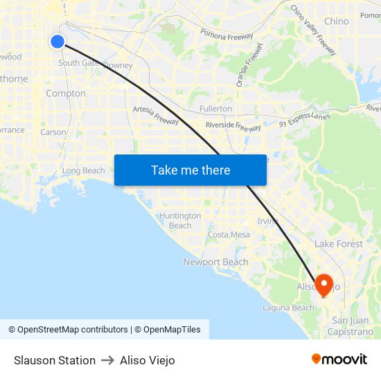 Slauson Station to Aliso Viejo map