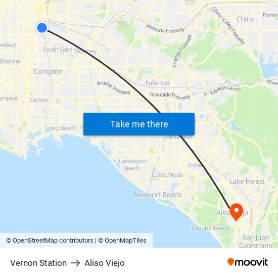 Vernon Station to Aliso Viejo map