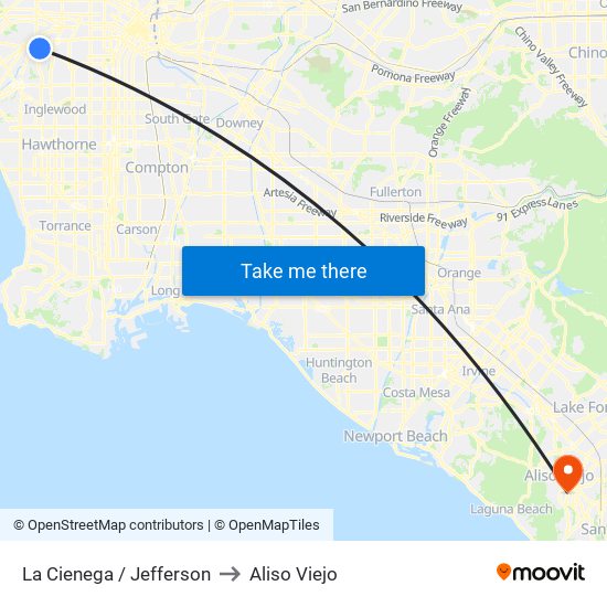 La Cienega / Jefferson to Aliso Viejo map
