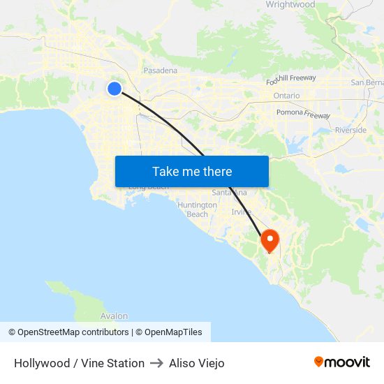 Hollywood / Vine Station to Aliso Viejo map