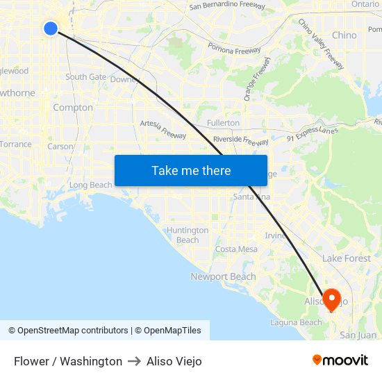 Flower / Washington to Aliso Viejo map