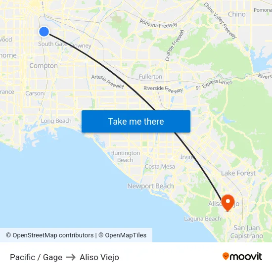 Pacific / Gage to Aliso Viejo map